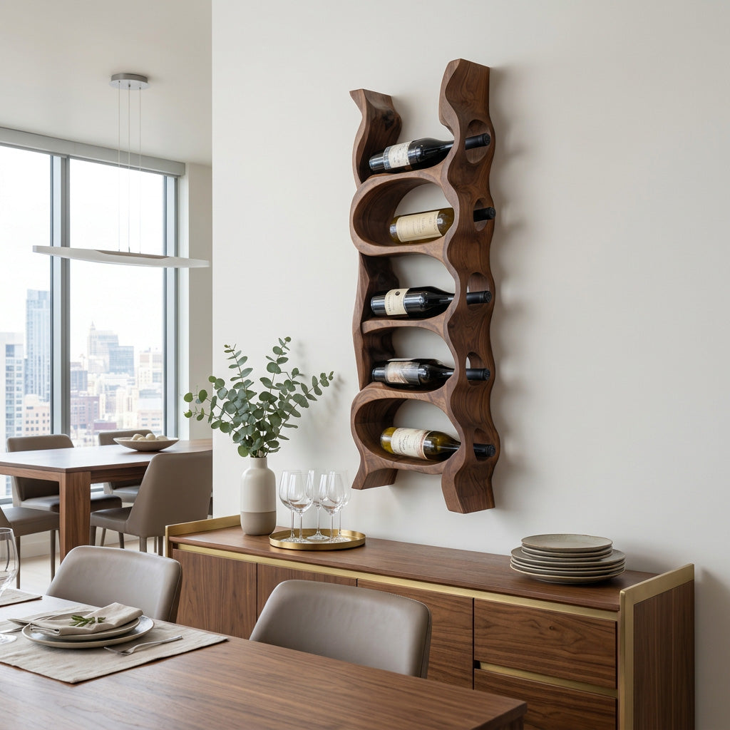 Organic Natural Wood Wine Rack For Kitchen Wall Storage