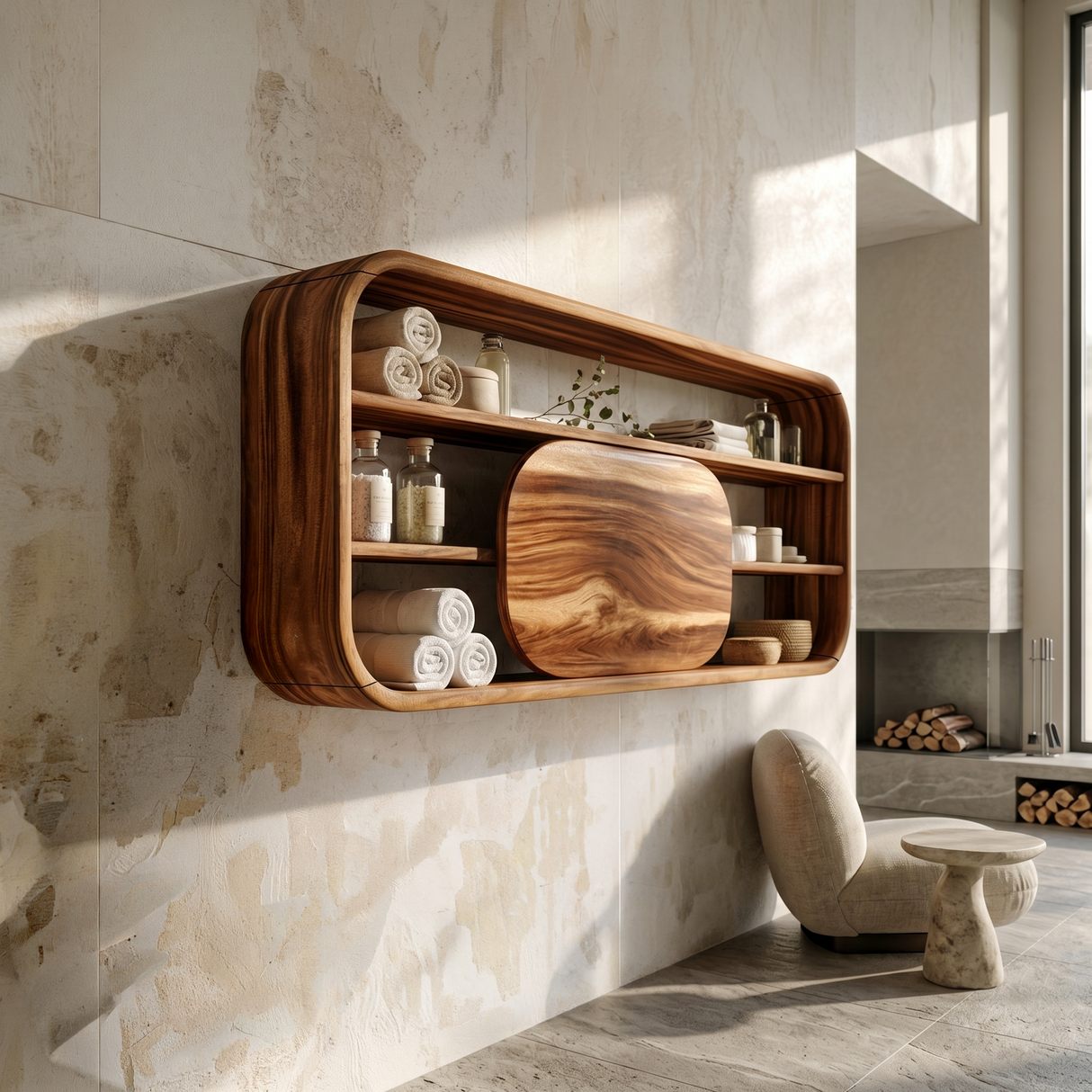 Scandinavian Curved Bathroom Cabinet Family Bathroom