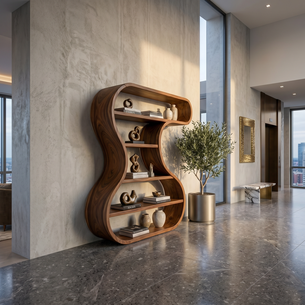 Sculptural Wooden Display Shelf For Modern Interiors