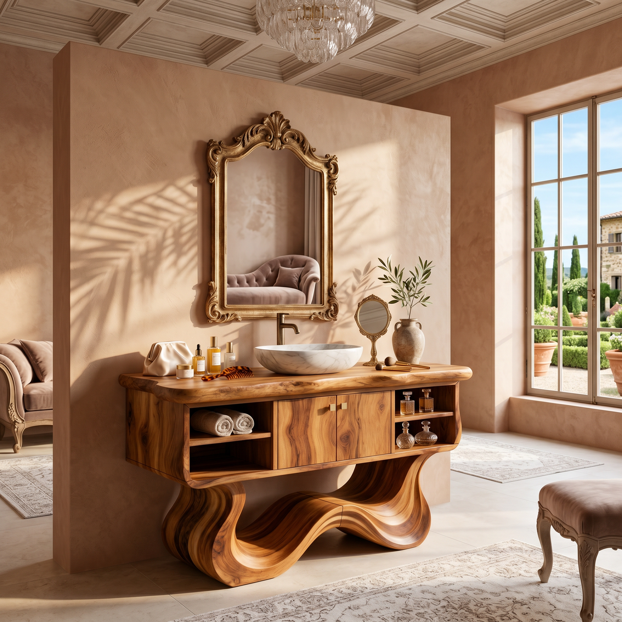 Modern Organic Vanity With Open Shelf For Spa Bathroom