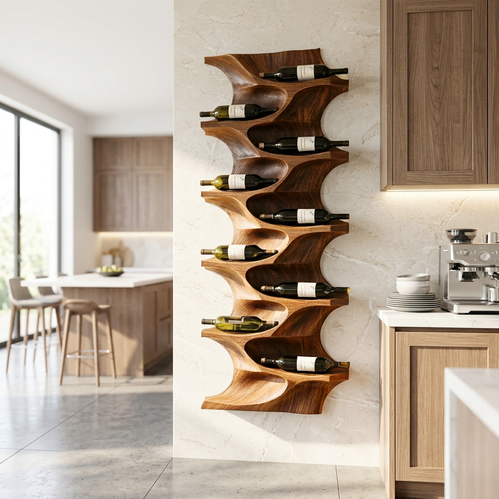 Contemporary Natural Wood Wine Rack For Dining Room Wall Display