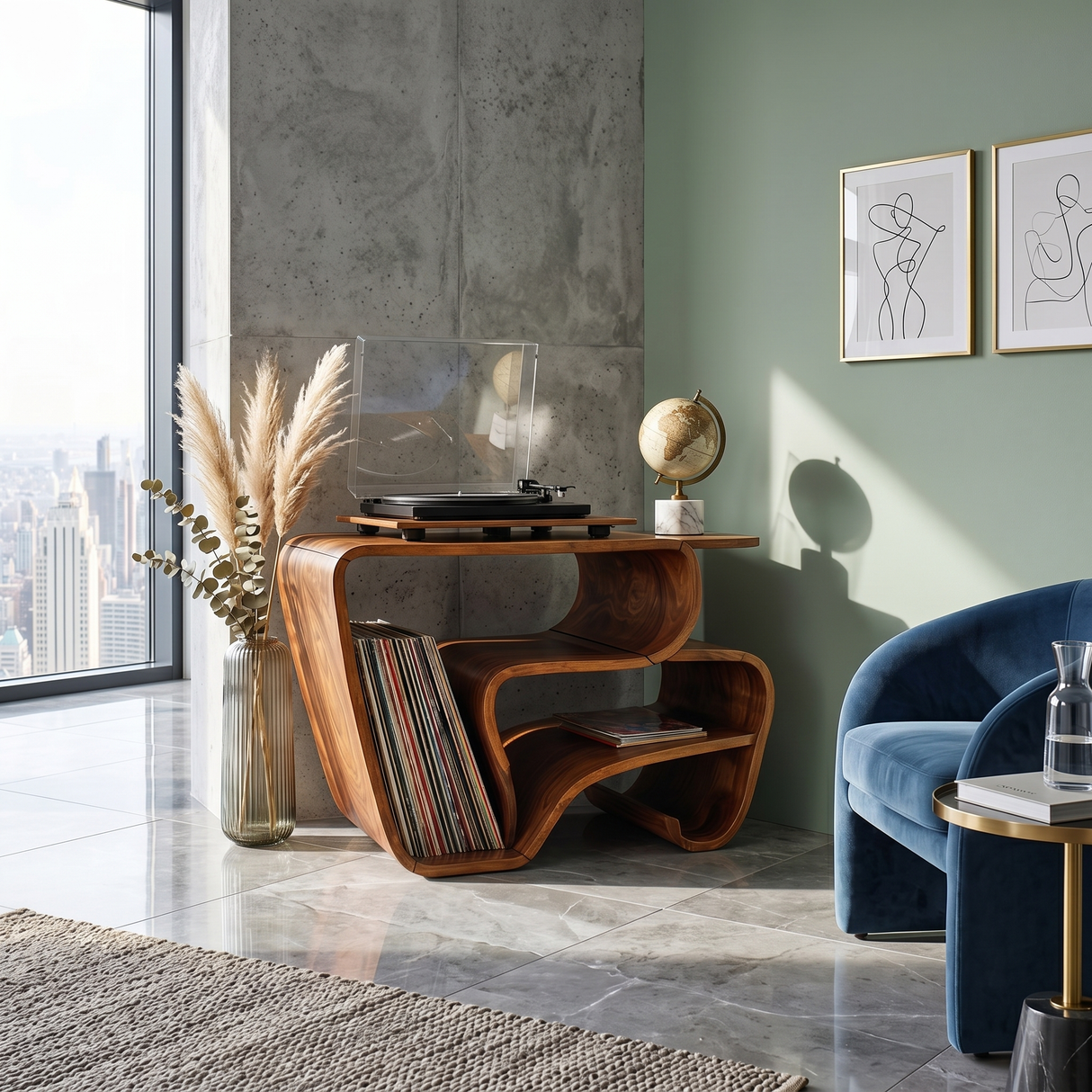 Contemporary Curved Vinyl Record Cabinet Lake House