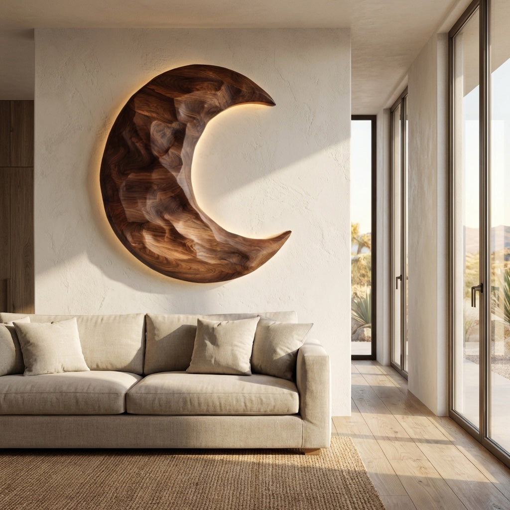 Organic Modern Crescent Wood Wall Art For Living Room