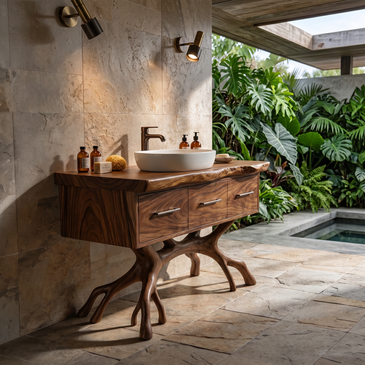 Tropical Wooden Vanity Cabinet With Drawers Spa Bathroom