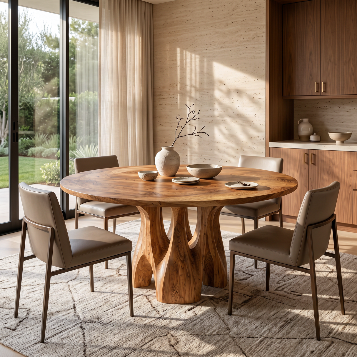 Japandi Round Dining Table Sculptural For Minimalist Dining Room