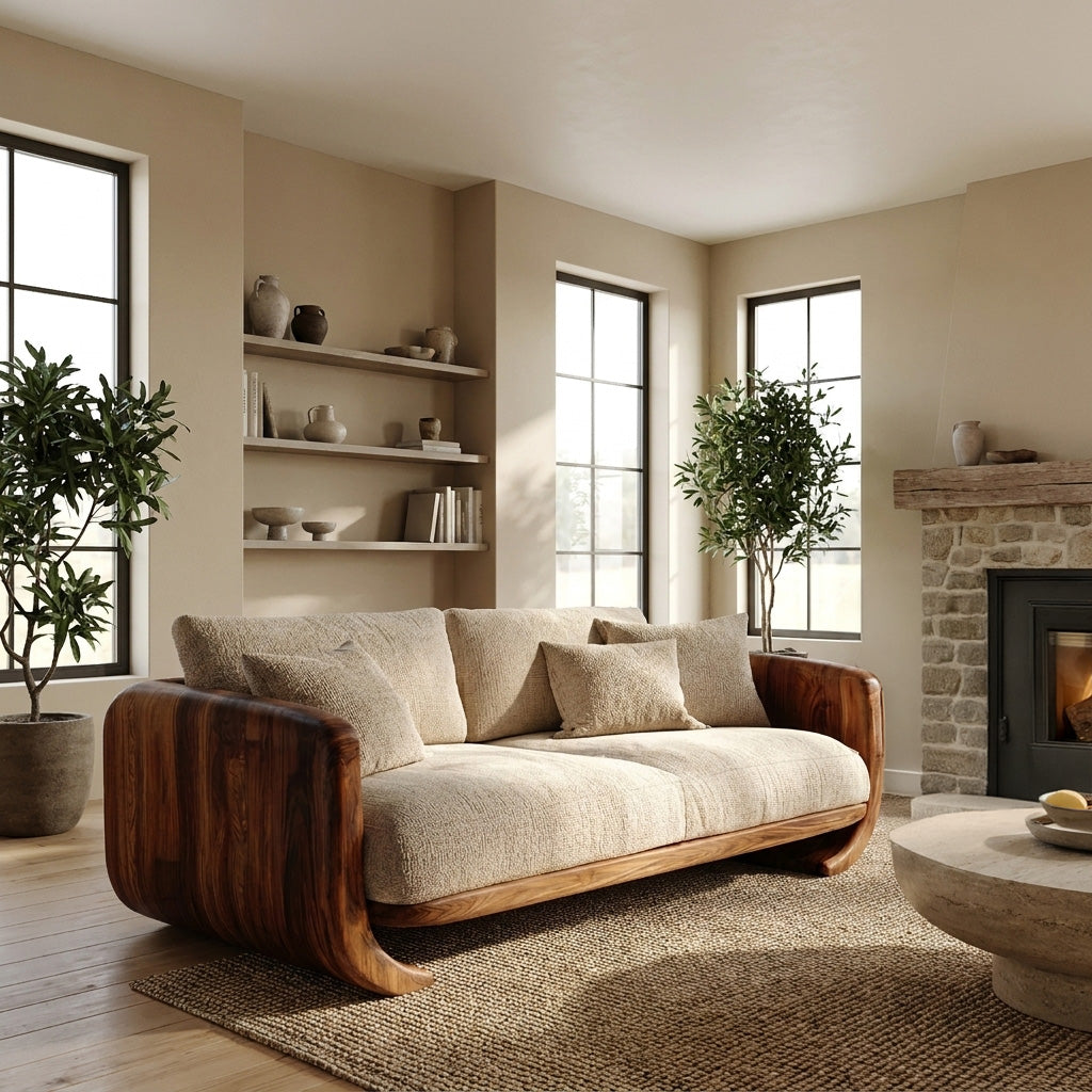 Organic Modern Curved Wood Sofa For Living Room