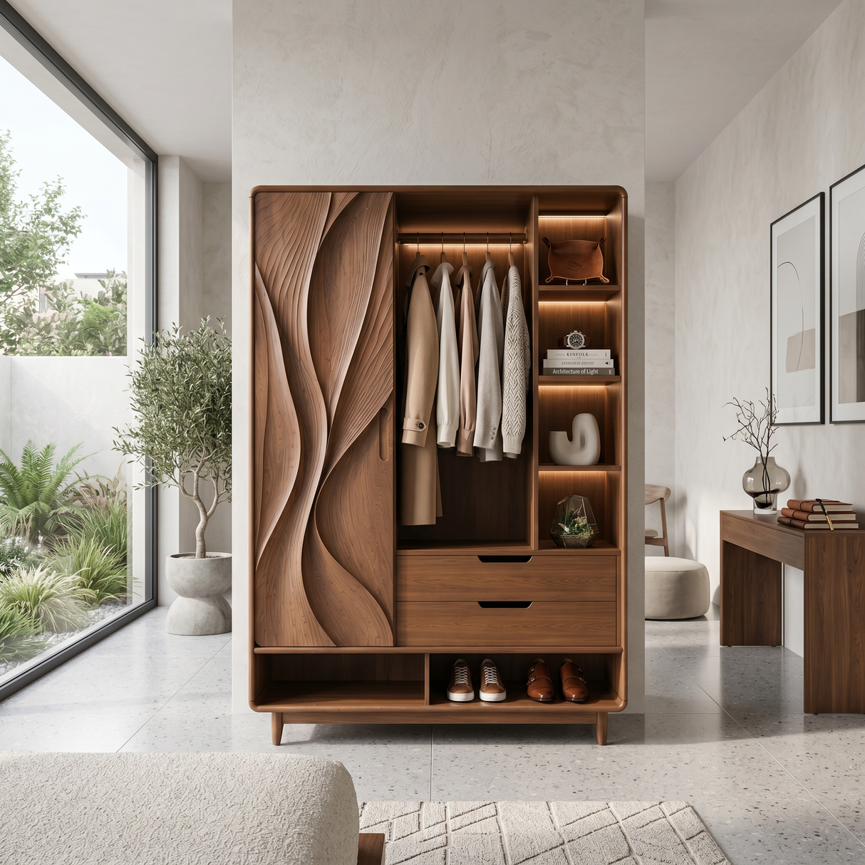 Contemporary Sculptural Form Armoire For Luxury Bedroom Interior