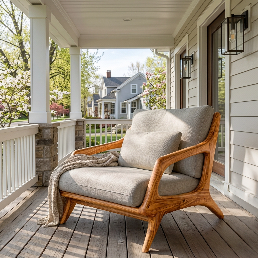 Organic Wooden Armchair With Sculptural Frame For Home