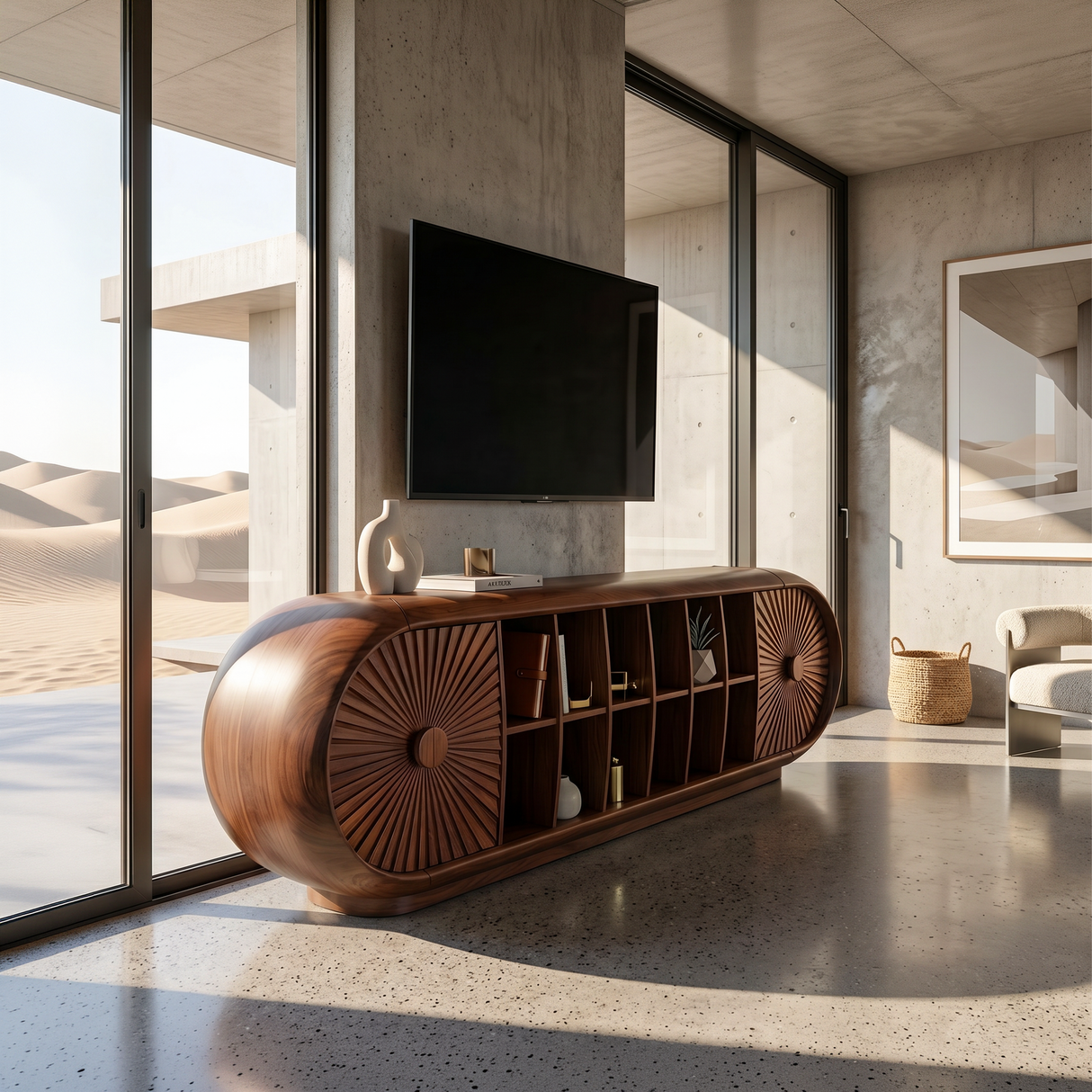 Scandinavian Organic TV Cabinet For Coastal Interior Space