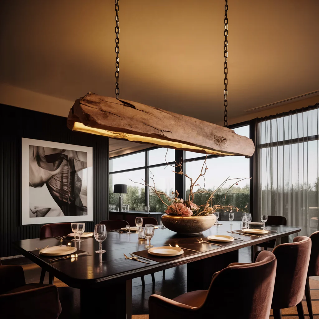 Rustic Log Beam Pendant Lighting For Kitchen Island