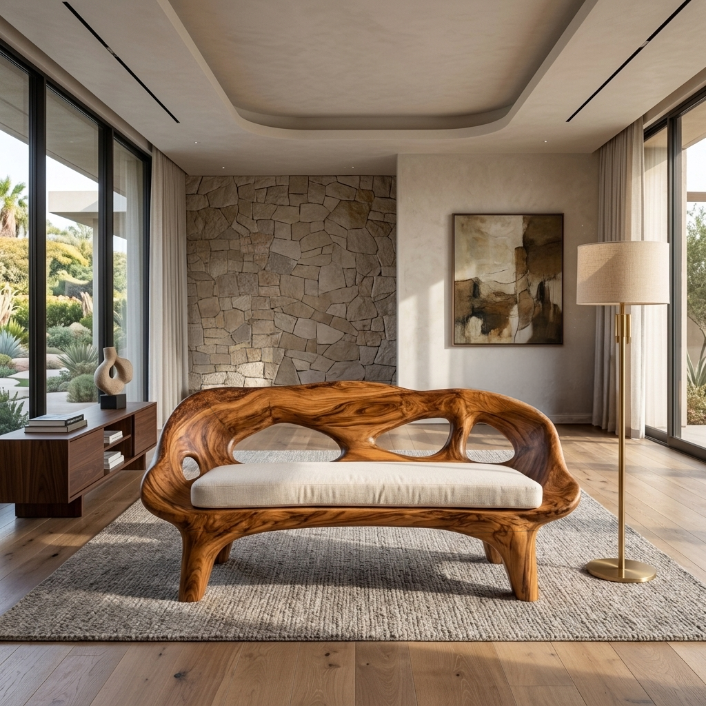Modern Curved Natural Wood Sofa For Living