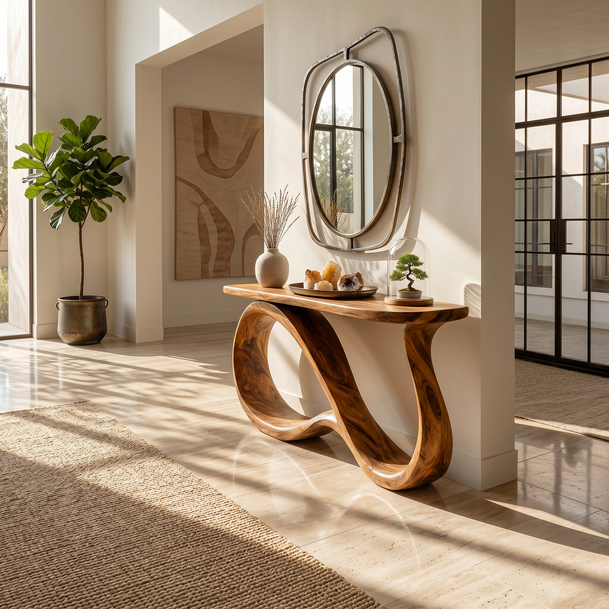 Modern Wooden Console Table With Undulating Legs For Home Decor