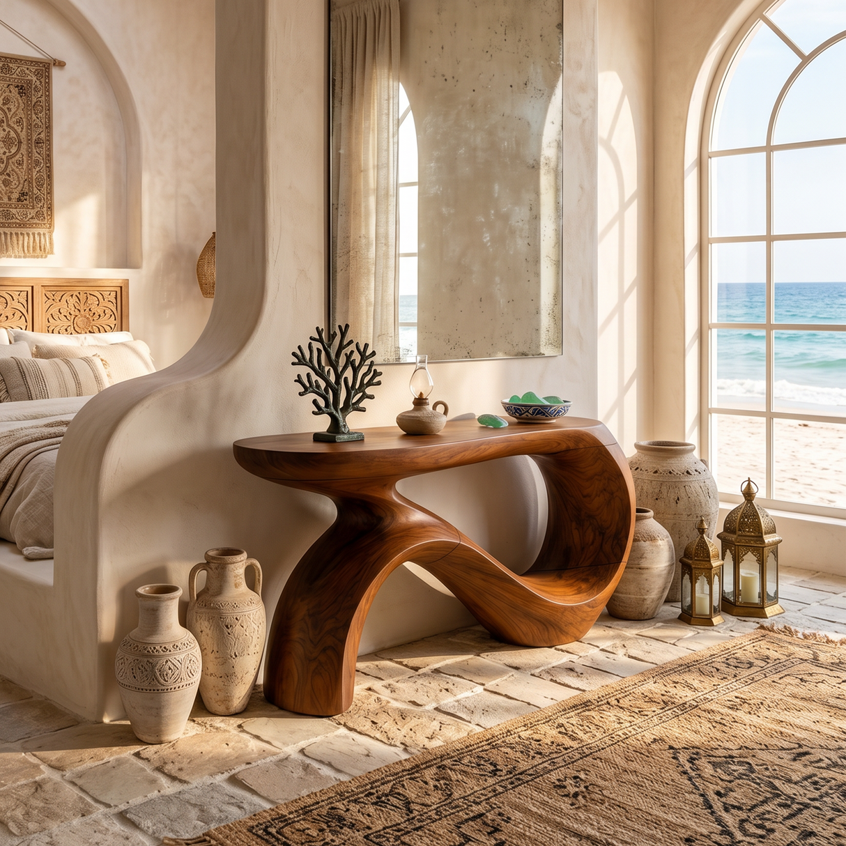 Modern Curved Console Table For Entryway Interior Space