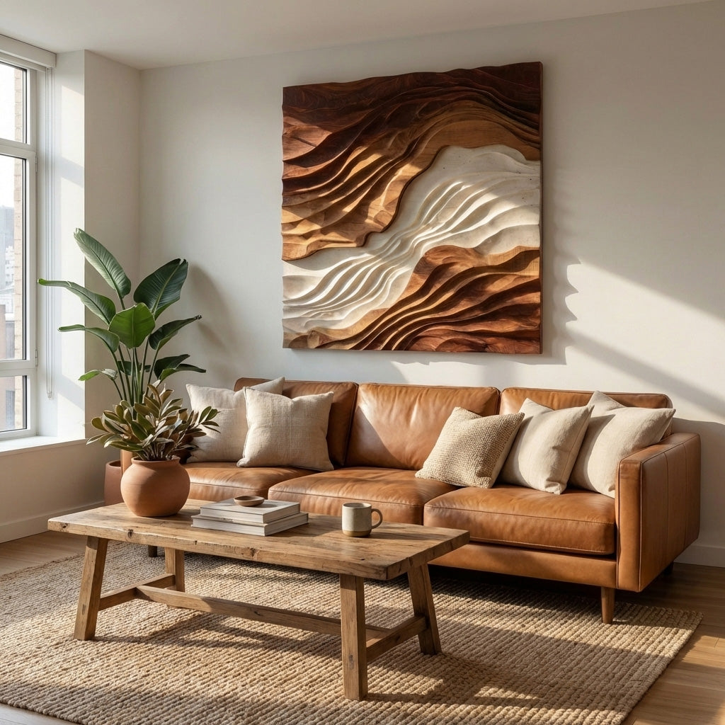 Contemporary Sculptural Wave Wall Art For Living Room