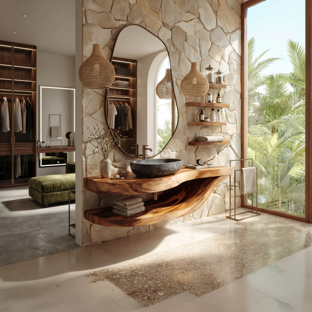 Luxury Open Shelf Vanity Cabinet Resort Suite