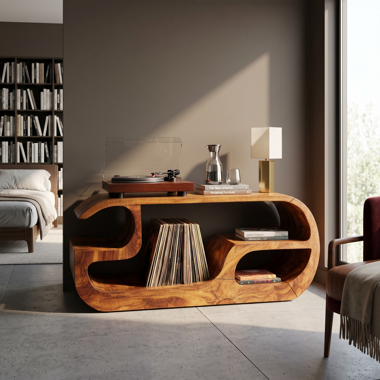 Minimalist Curved Record Player Stand City Apartment