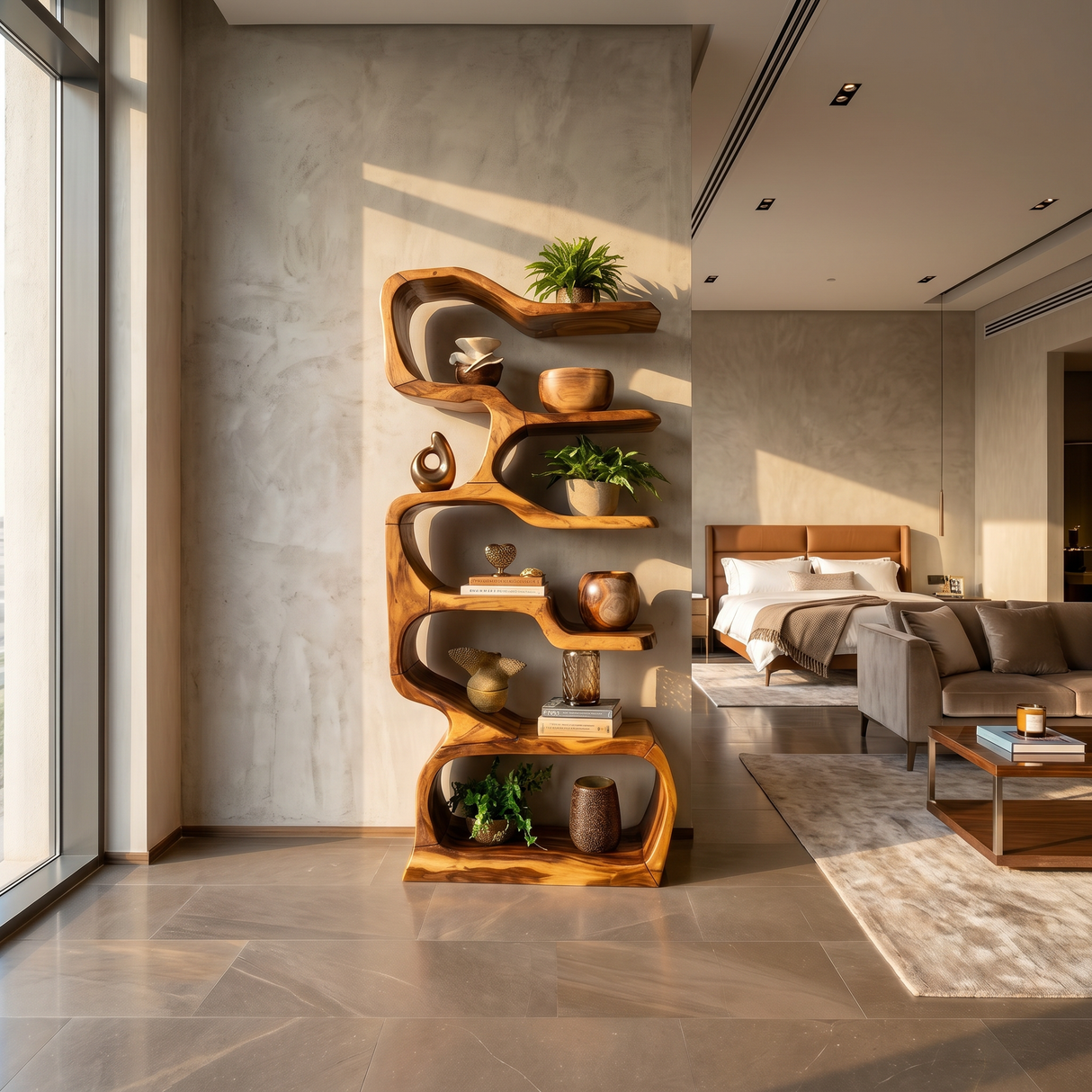 Organic Wooden Display Shelf For Coastal Living
