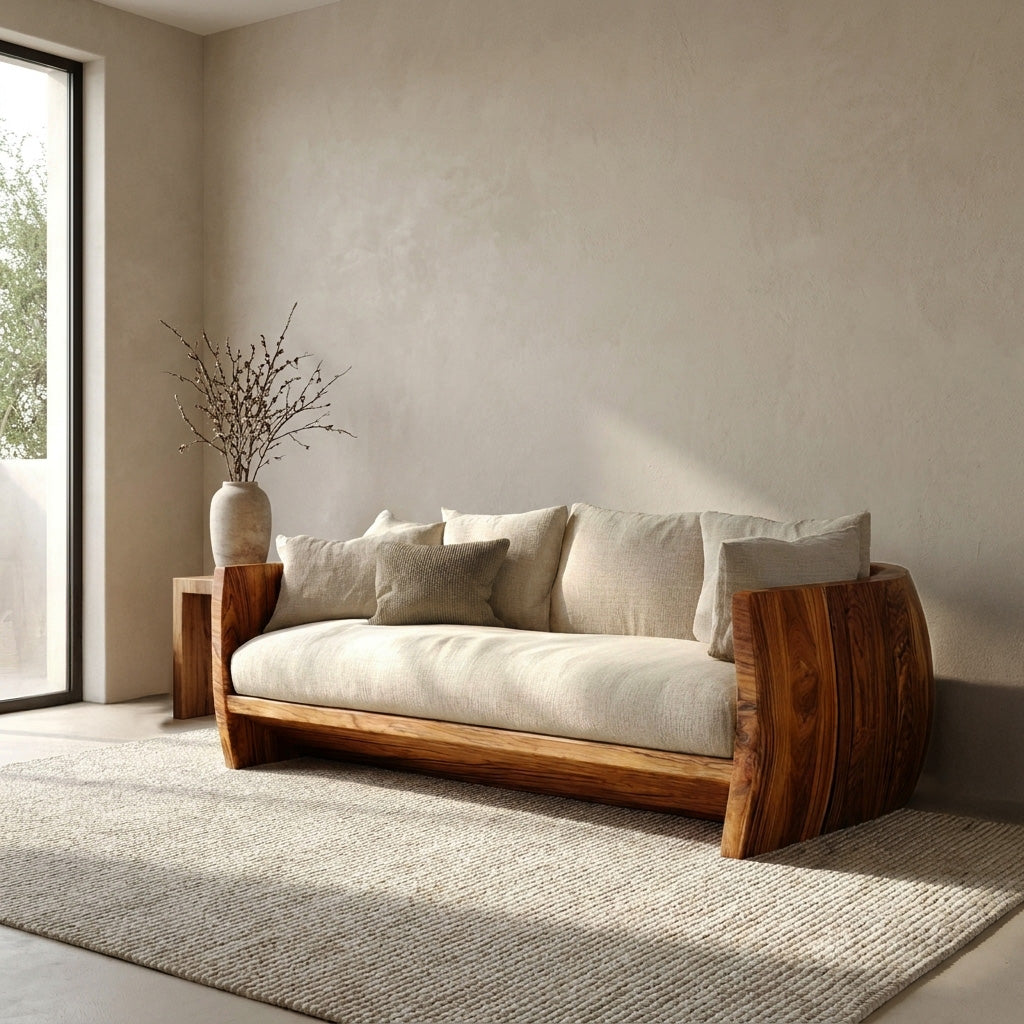 Minimalist Natural Wood Sofa For Living Room
