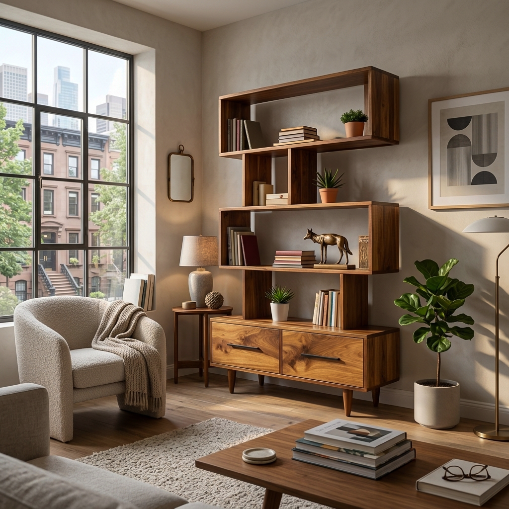 Minimal Natural Wood Bookshelf With Tiers For Home Decor