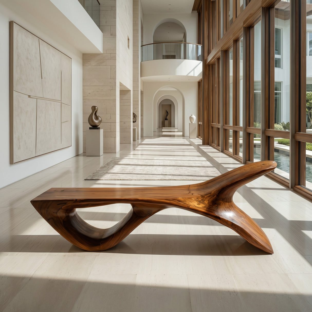Luxury Wooden Bench With Fish Tail Shape For Living Room