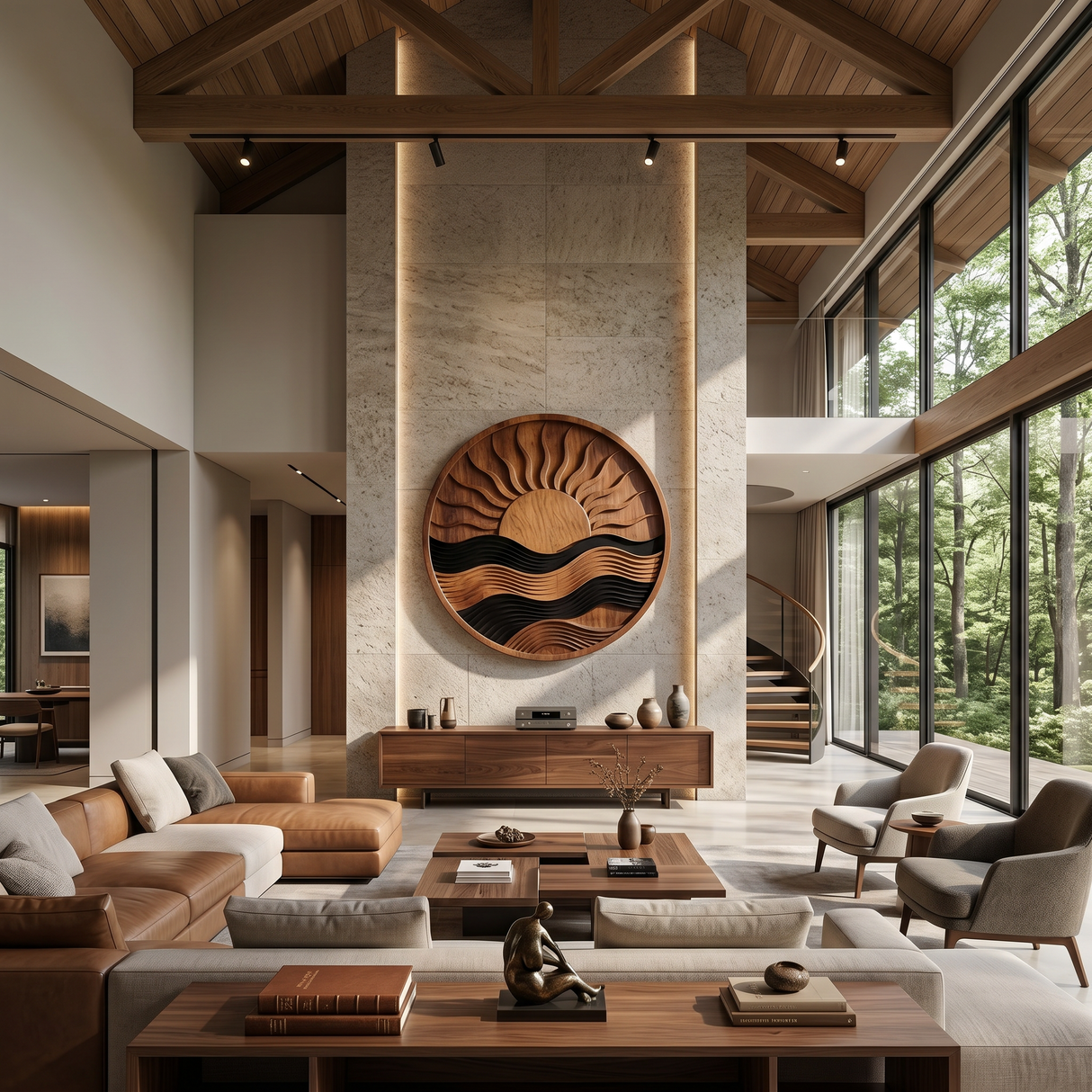 Mid Century Sunset Wave Wall Art For Interior