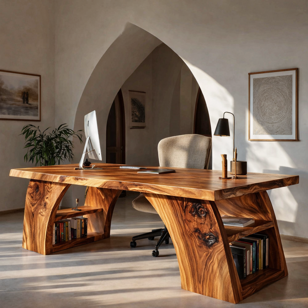 Contemporary Wooden Desk With Open Shelving For Home Office