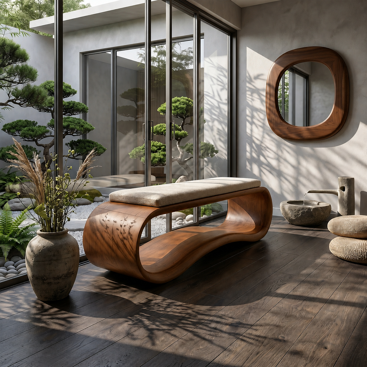 Luxury Wooden Accent Bench Modern Villa