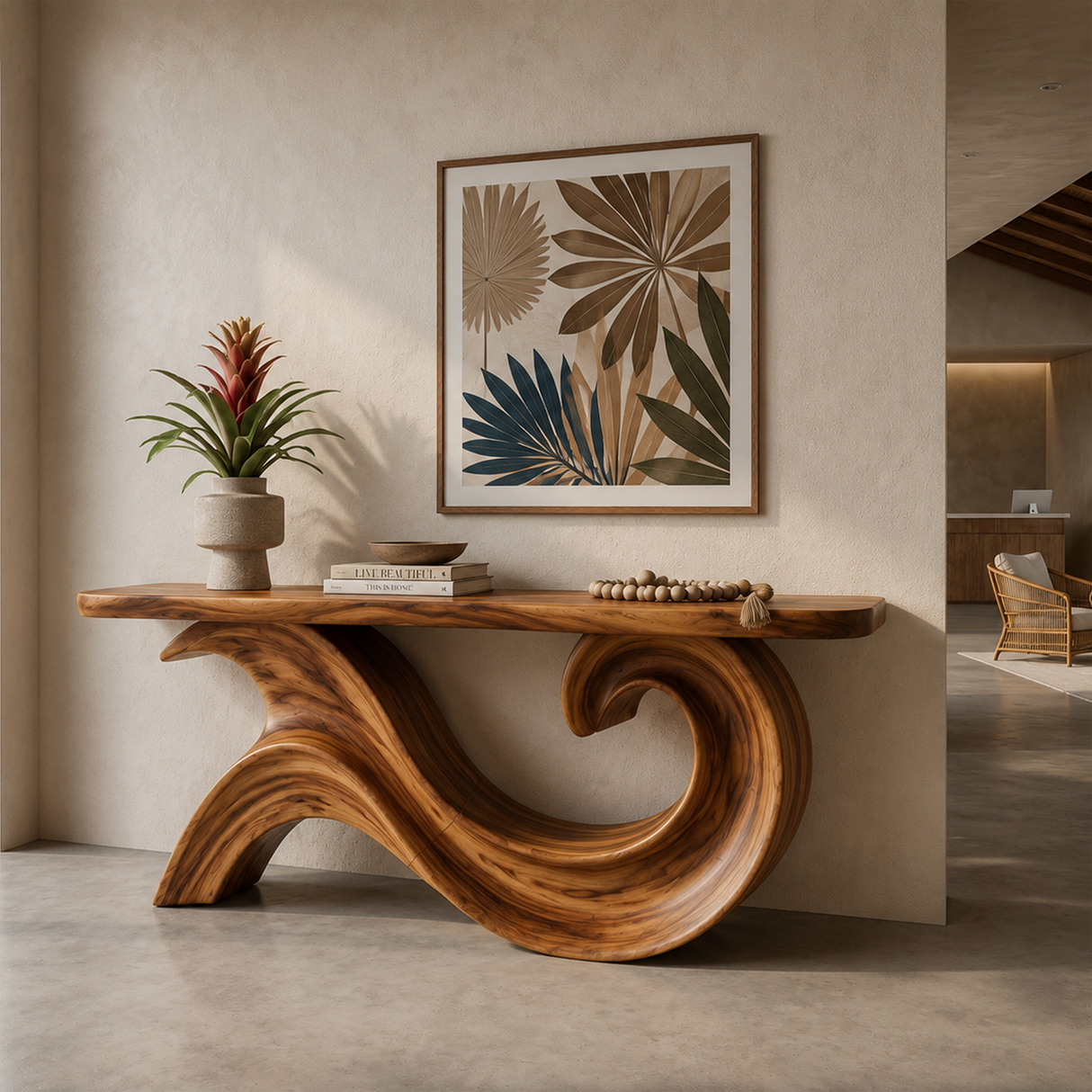 Sculptural Wood Entryway Table For Hallway Styling