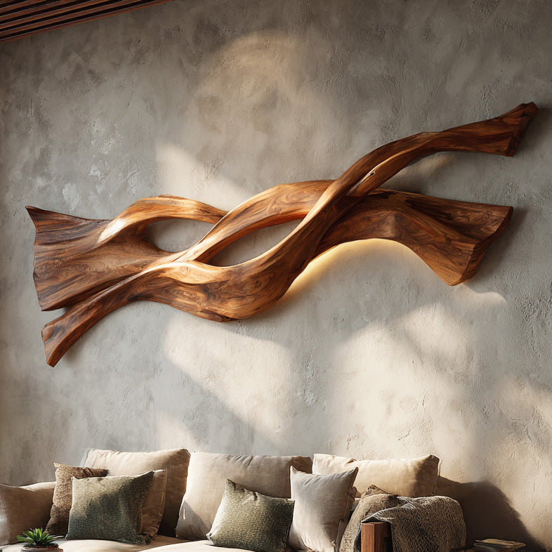 Contemporary Wood Wall Art Flowing Design For Living Room