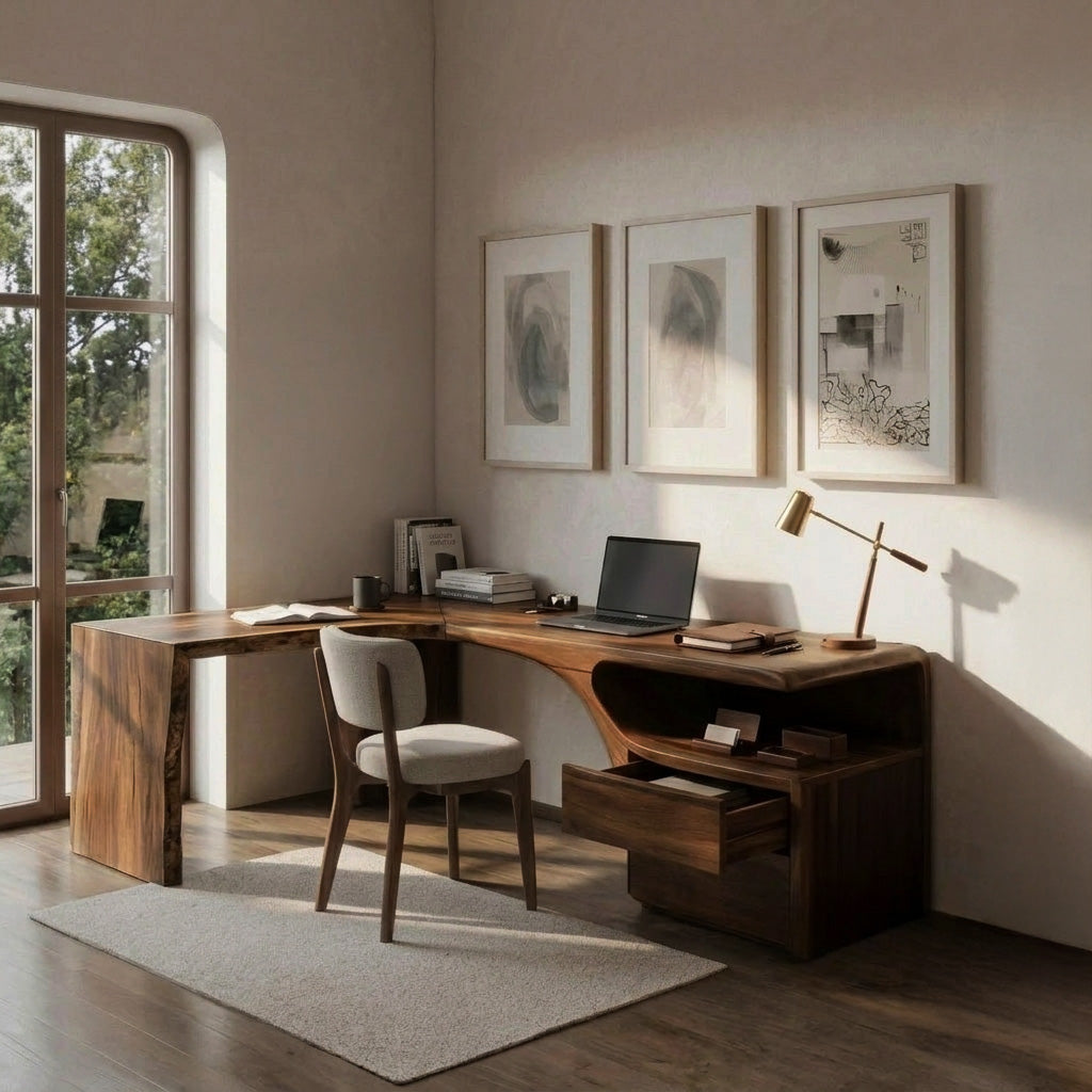 Minimalist Natural Wood L-Shaped Desk For Study Room
