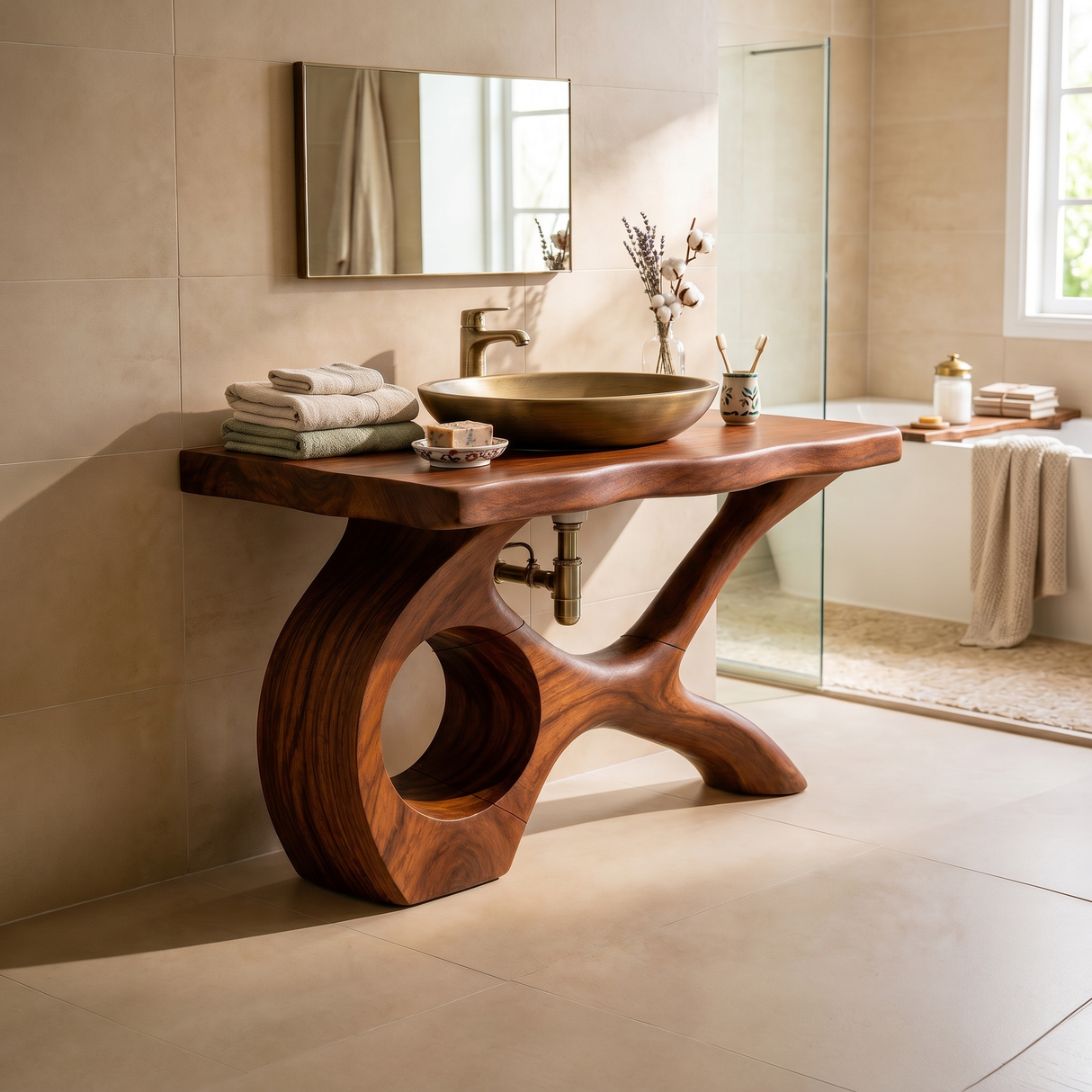 Floating Natural Wood Vanity Unit For Master Bath