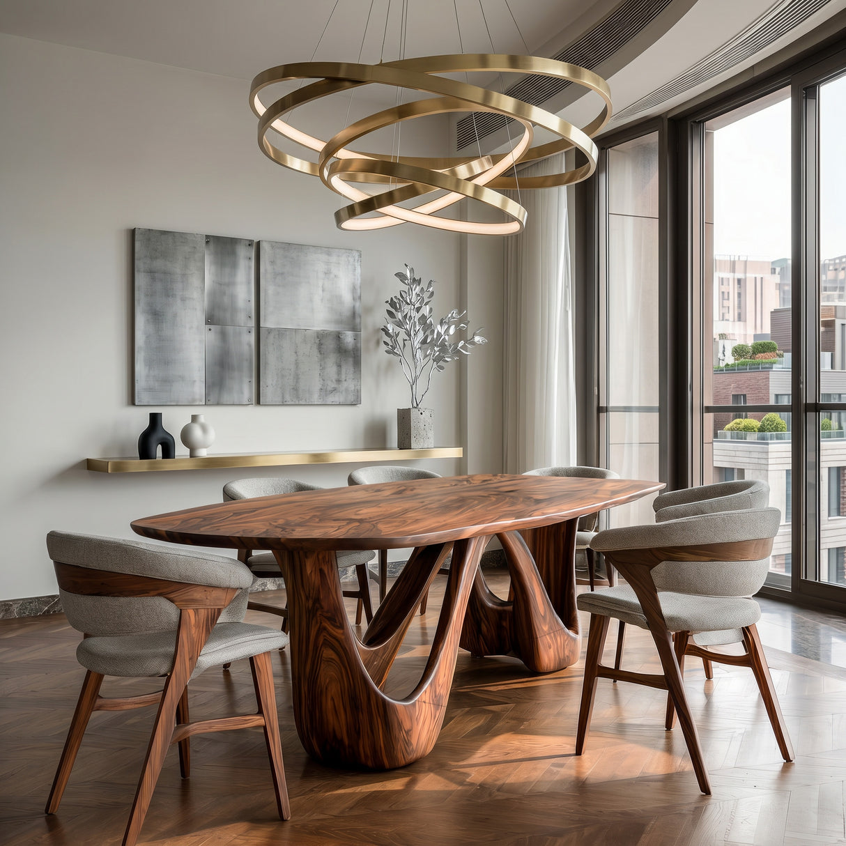 Organic Dining Table With W-shape Base For Dining Room