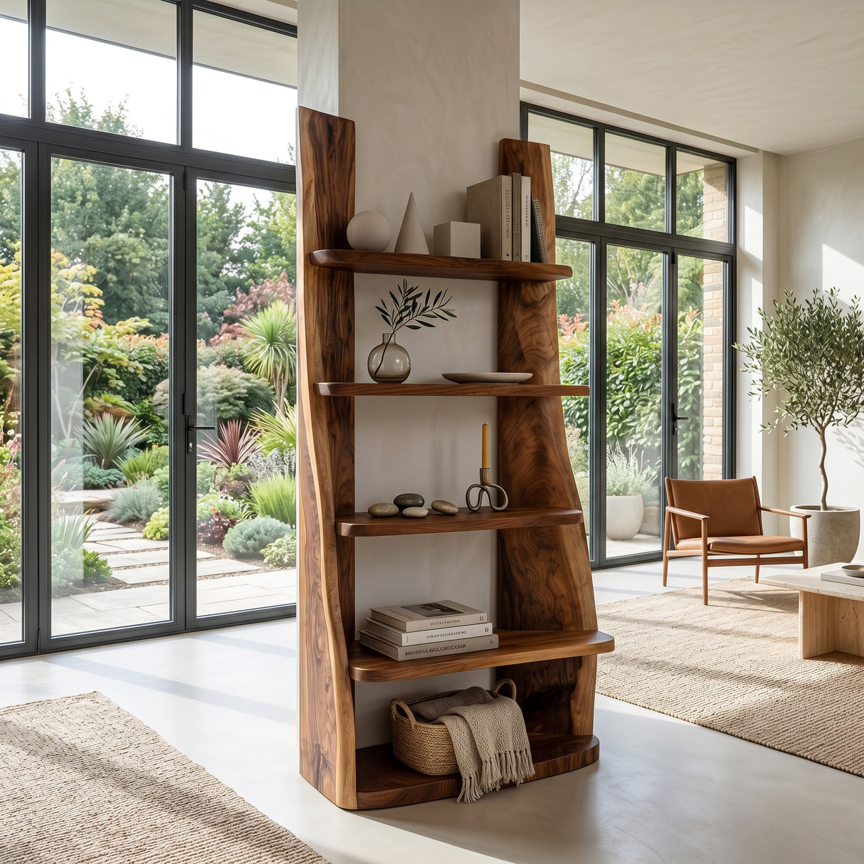 Mid Century Wooden Bookshelf For Apartment Living Room