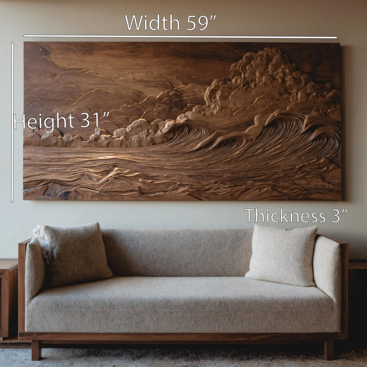 Hand Carved Wall Art With Ocean And Clouds For Living Room