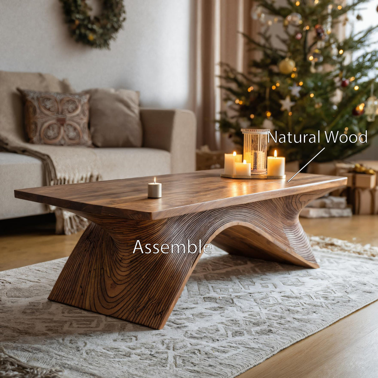 Sculptural Coffee Table With Curved Base For Holiday Decoration