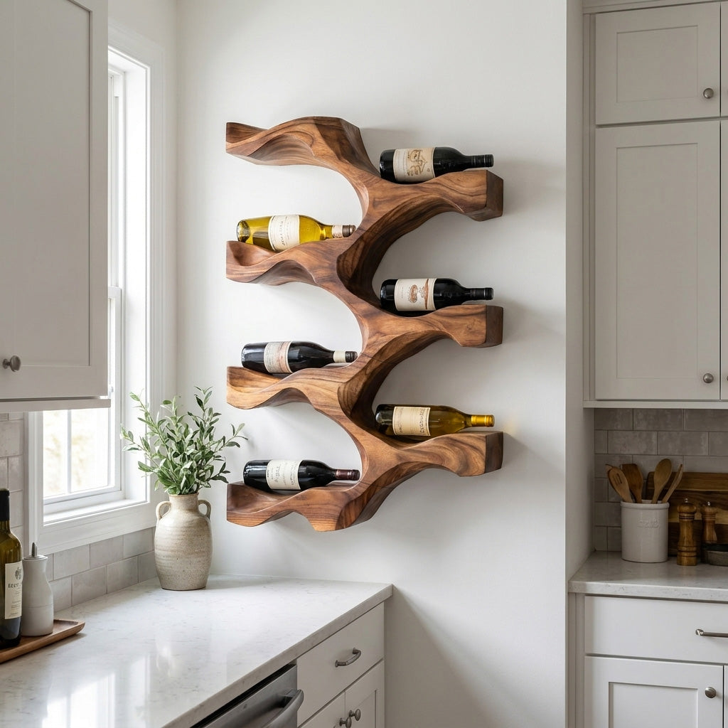 Artistic Natural Wood Wine Rack For Modern Kitchen Wall Decor