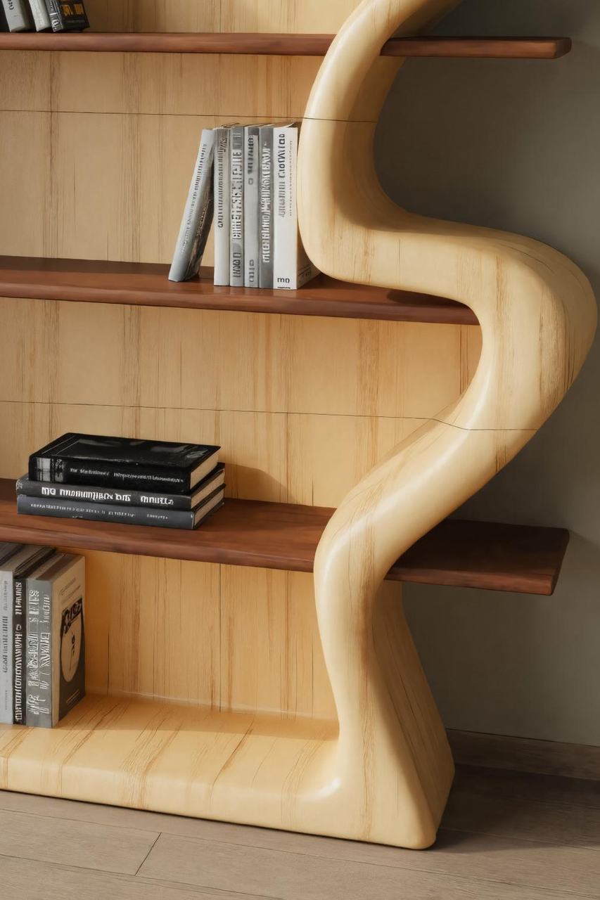 Sculptural Bookshelf With Organic Curves For Living Room Or Office