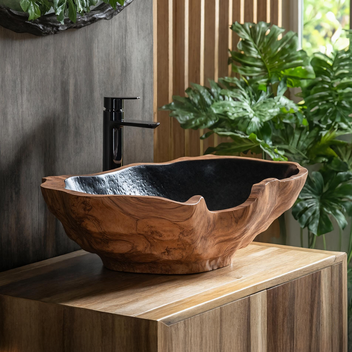 Mid Century Solid Wood Sink For Elegant Bathroom Setup