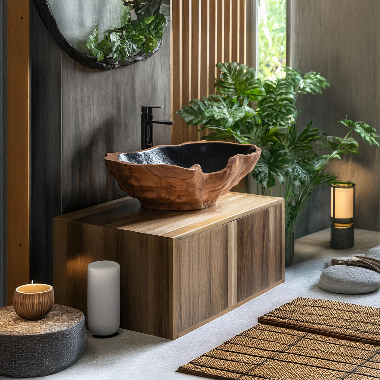 Mid Century Solid Wood Sink For Elegant Bathroom Setup