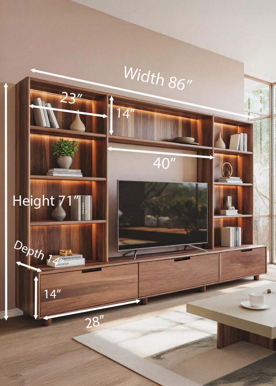 Large Entertainment Center With LED Lighting For Living Room