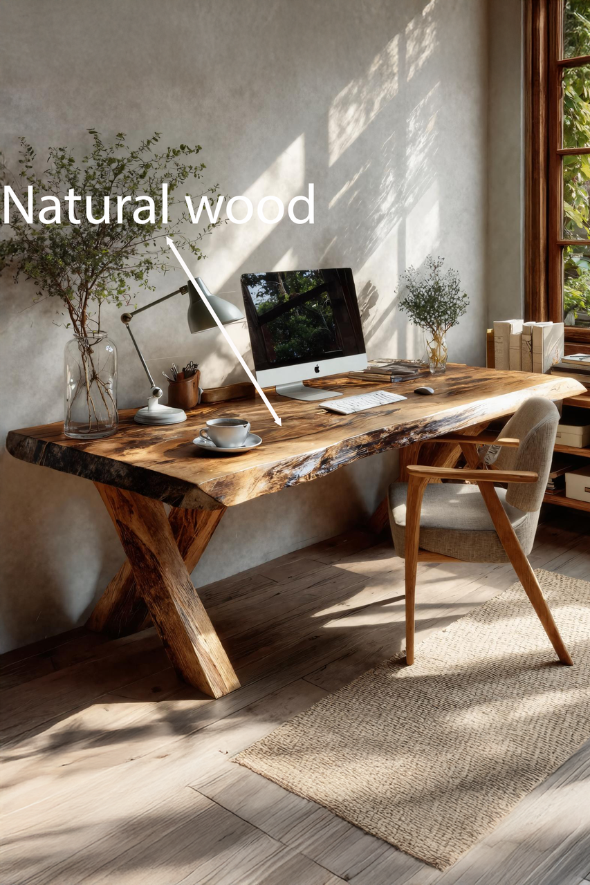 Rustic Live Edge Desk With X Legs For Home Office