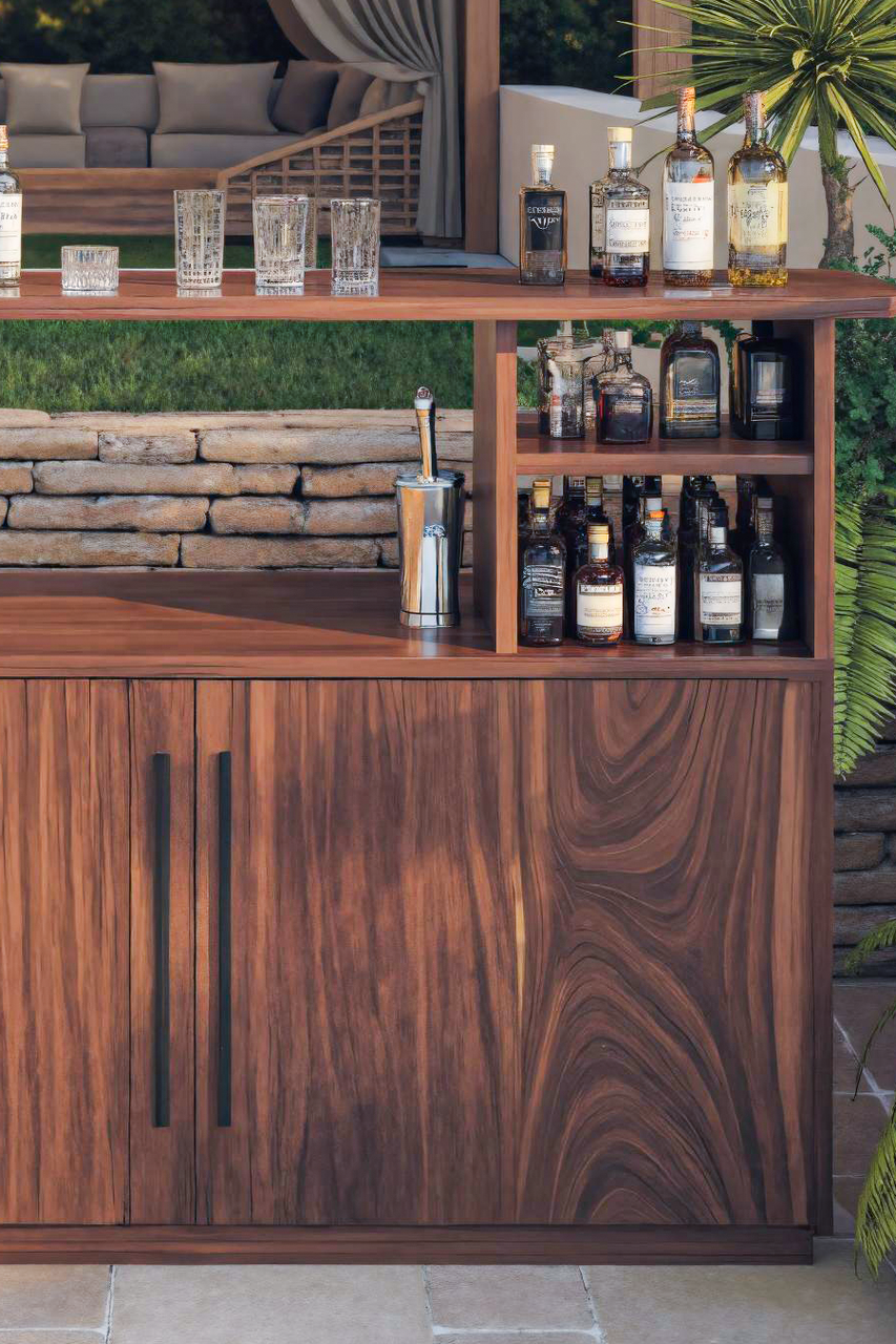 Modern Outdoor Bar Table With Cabinet For Patio Or Poolside