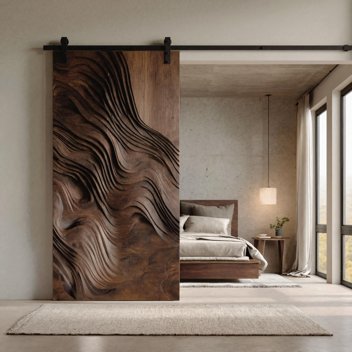Modern Organic Wave Carved Sliding Door For Home Interior