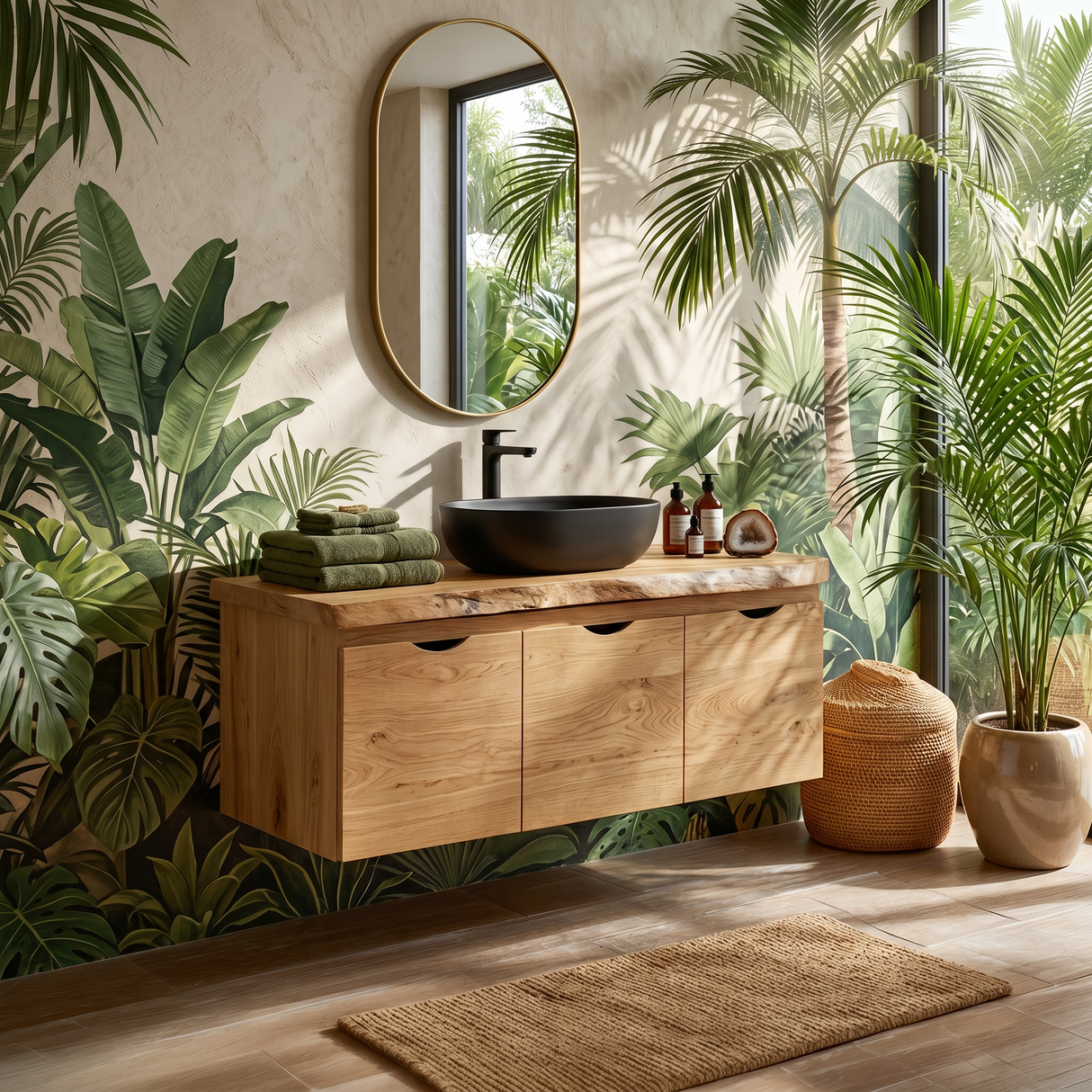 Minimalist Double Sink Vanity Garden Bathroom