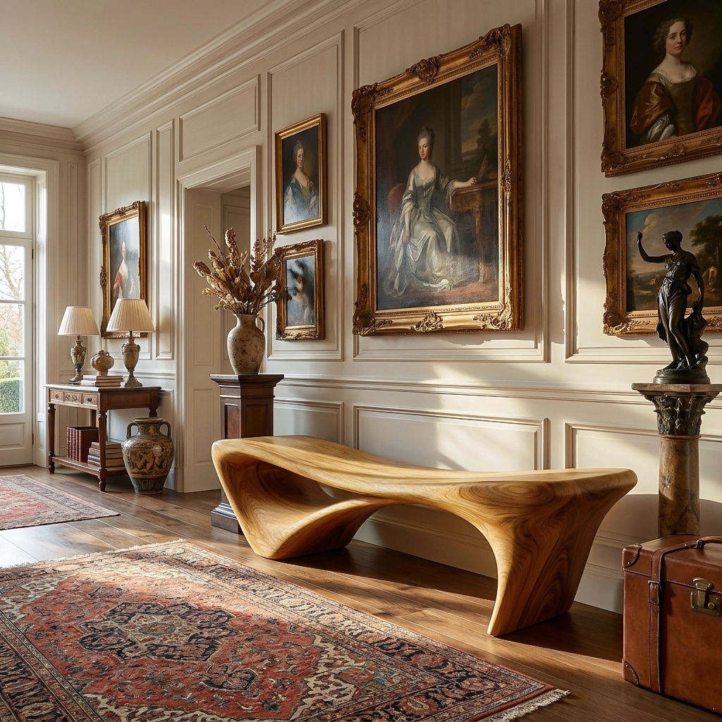 Modern Sculptural Bench For Entryway Or Living Room