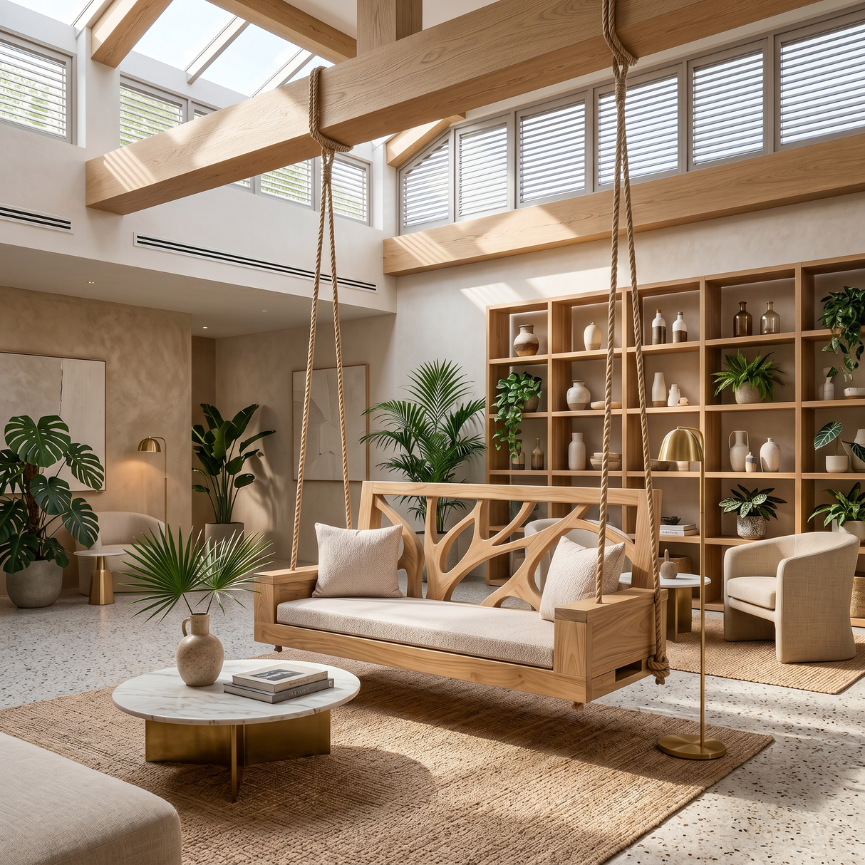Scandinavian Branch Back Swing Sunroom Interior Lounge Space