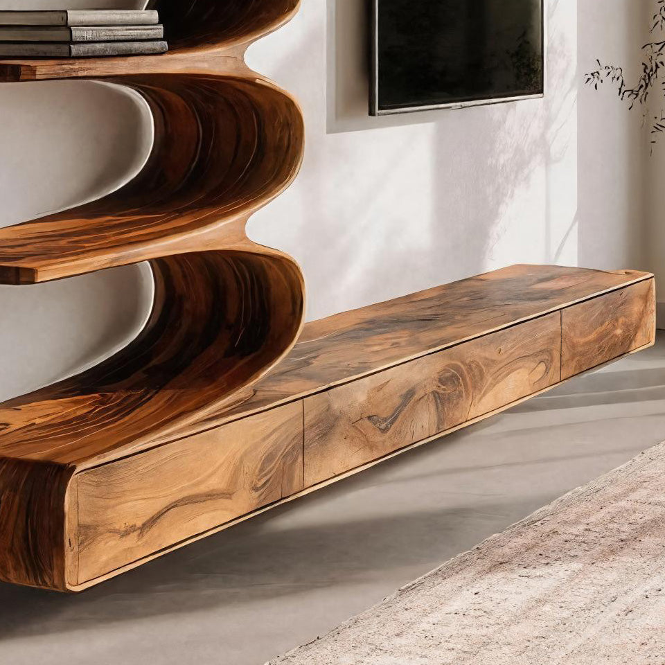Minimalist Curved TV Console With Drawers For Living Design