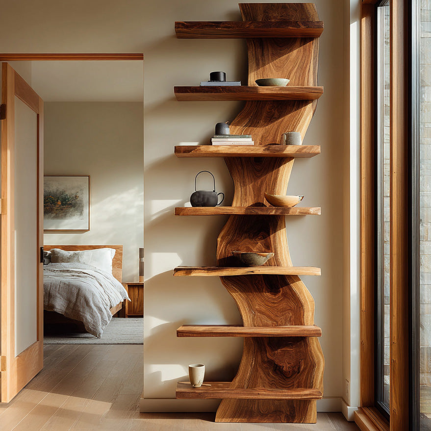 Organic Modern Wood Standing Shelf For Living Room