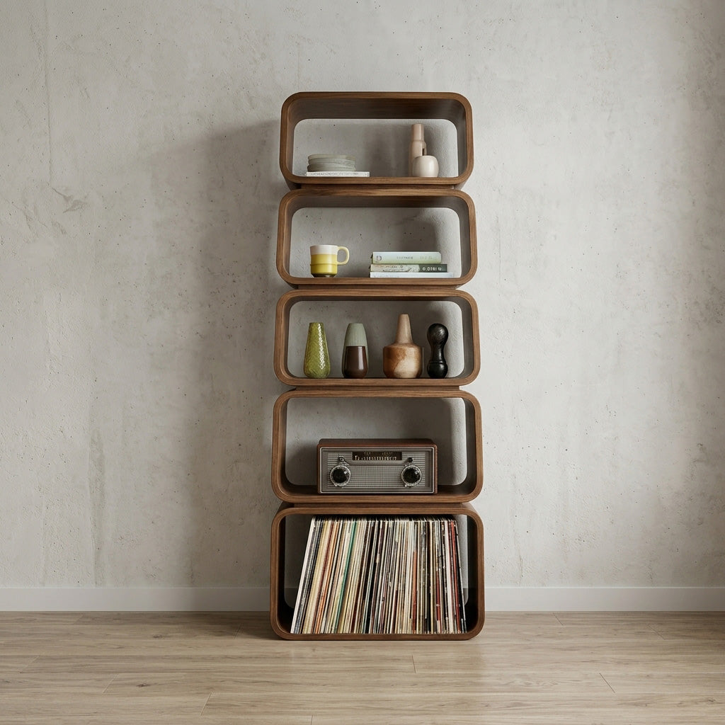 Mid Century Wooden Standing Shelf For Living Room Display