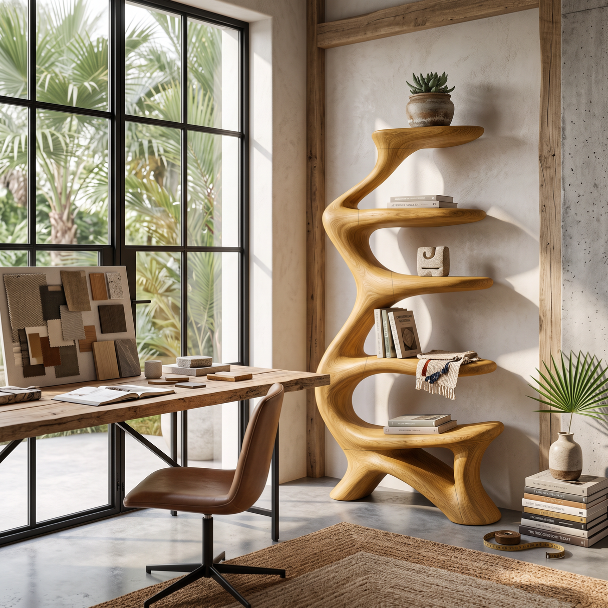 Organic Bookshelf Flowing Curved For Luxury Interior